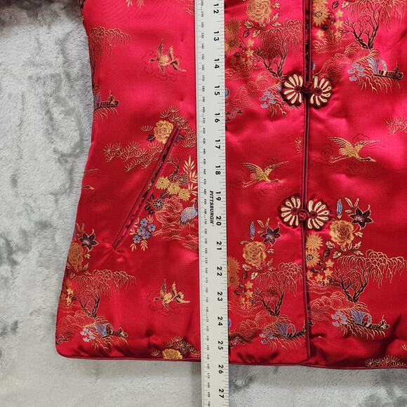Vintage 60s Fans of S.F. Jacket Women S Red Satin Rayon Embroidered Frog Closure - Picture 9 of 10